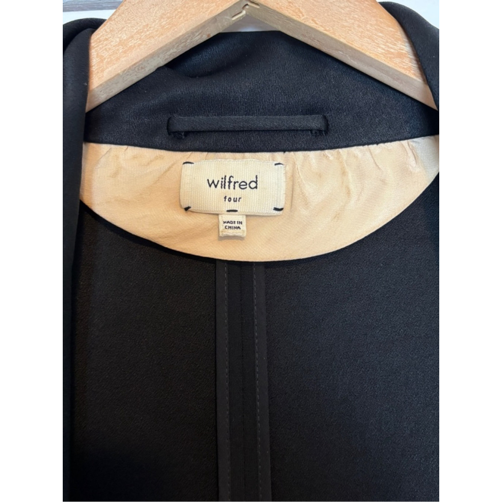 Aritzia Wilfred Chevalier Blazer Black Satin Collar Size 4 Open Front Crepe - Picture 5 of 11